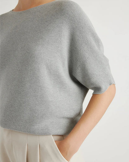Lightweight Cotton Cashmere Link-Stitch Dolman Sweater - XS / Sugar Stone