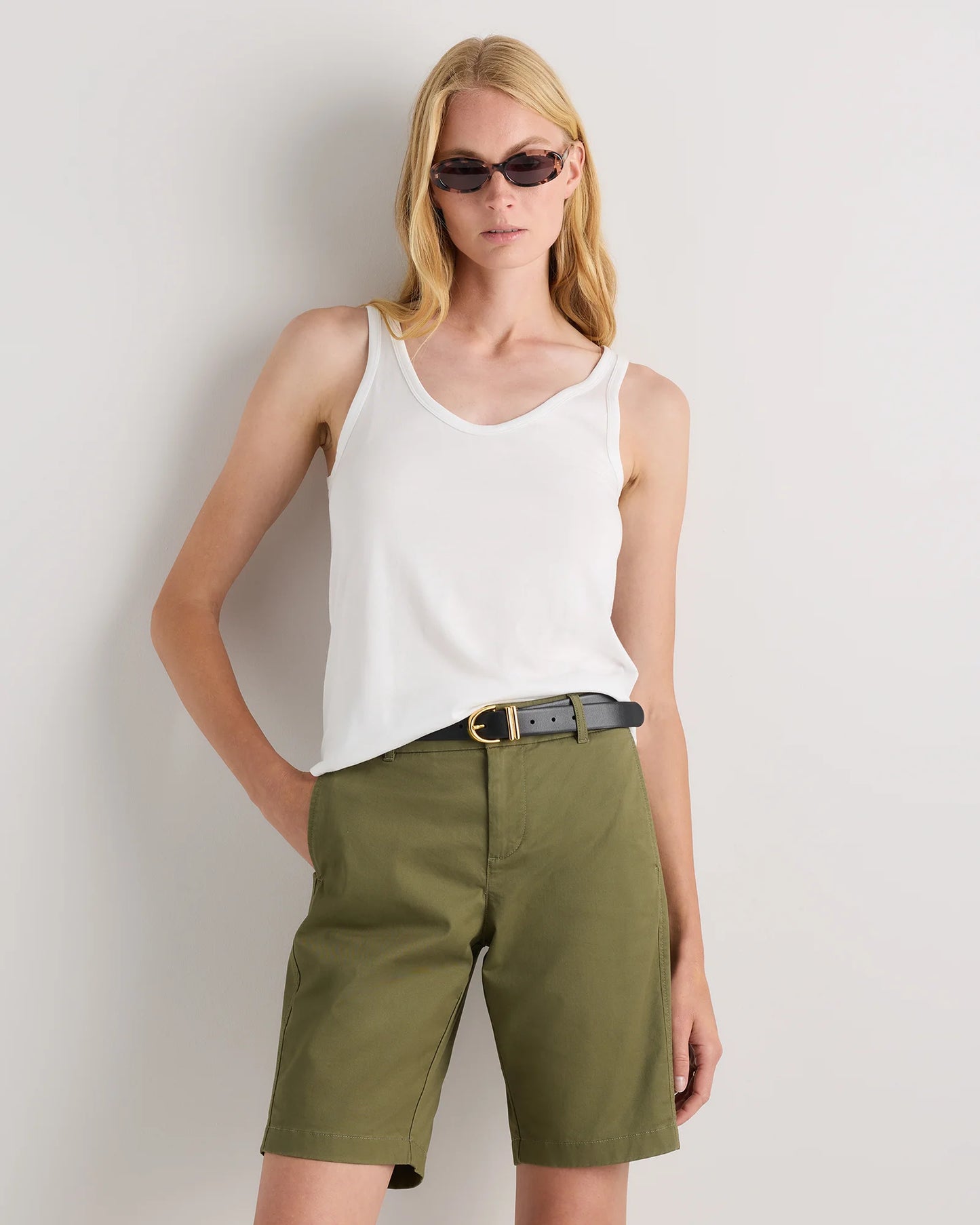 Organic Stretch Cotton Chino Bermuda Shorts - 0 / Bayberry Olive
