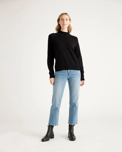 100% Organic Cotton Mock Neck Sweater - XS / Ivory