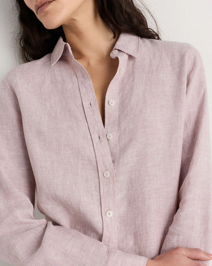 100% European Linen Long Sleeve Shirt - XS / Blue Pinstripe
