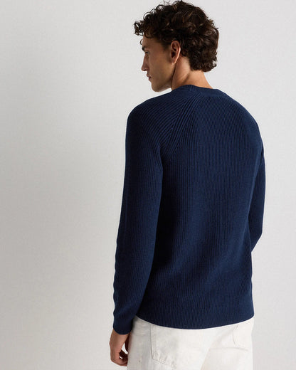 100% Organic Cotton Ribbed Crewneck Sweater - XS / Bahia Blue
