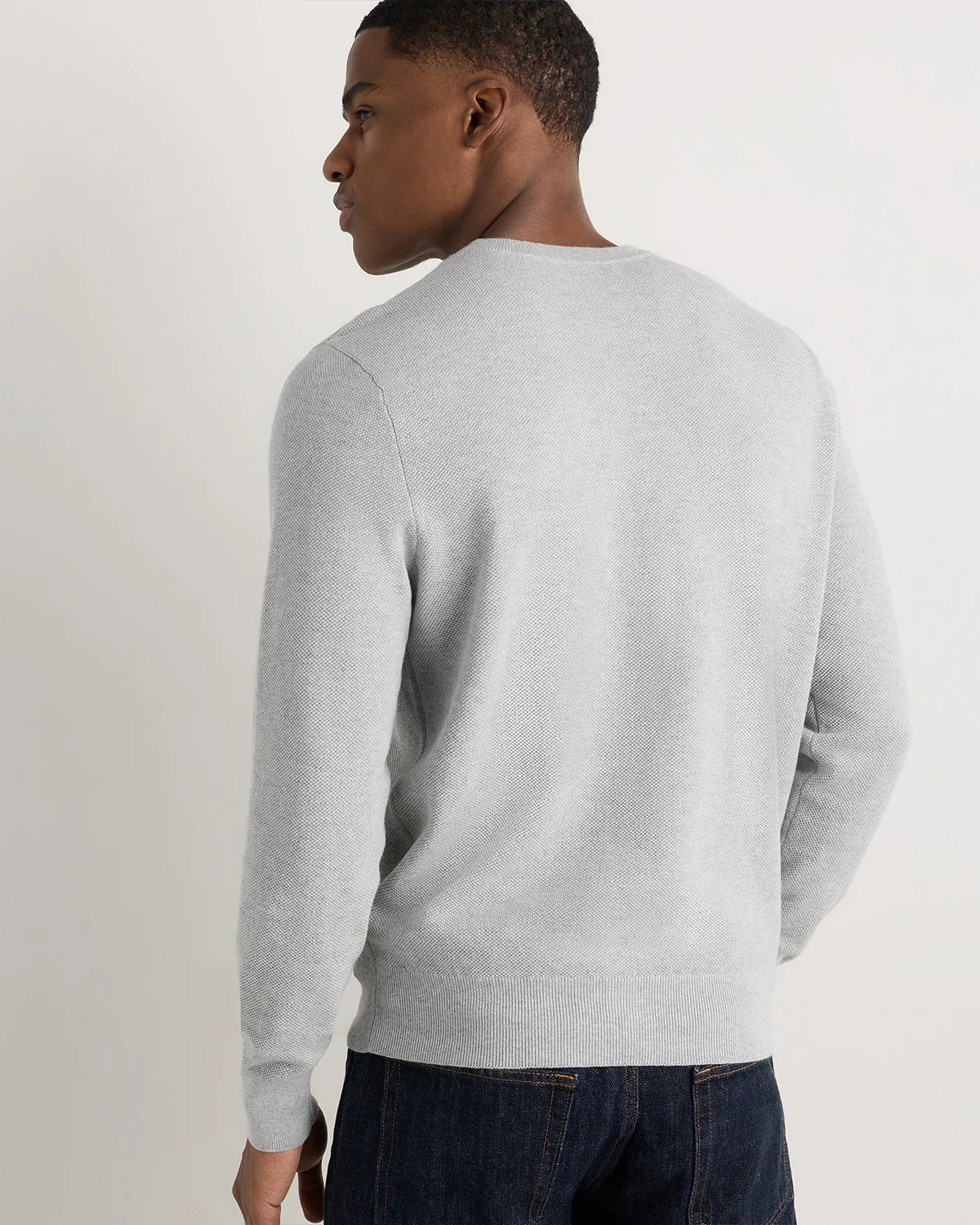 100% Organic Cotton Pique Crewneck Sweater - S / Moonstone Blue