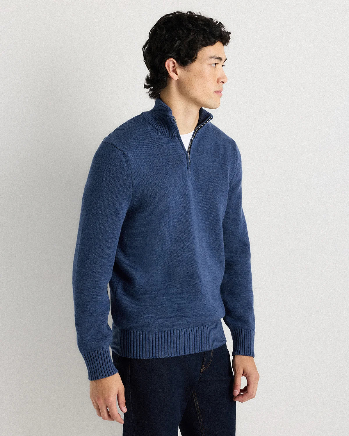 100% Organic Cotton Quarter-Zip Sweater - S / Moonstone Blue