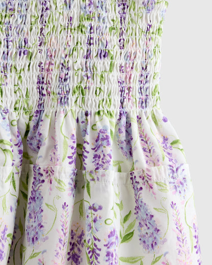 100% Organic Cotton Poplin Smocked Dress - 6 / Apricot Ditsy Floral