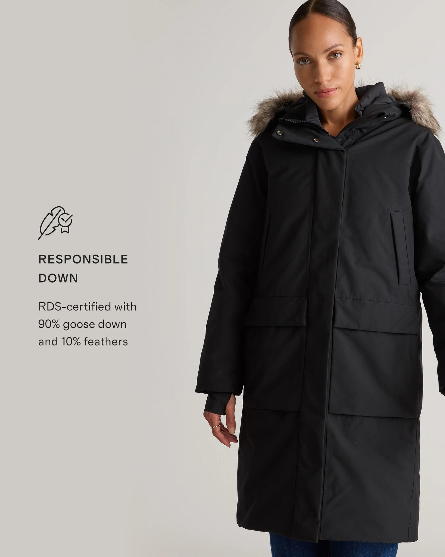 Responsible Down Hooded Long Parka - XS / Storm Blue