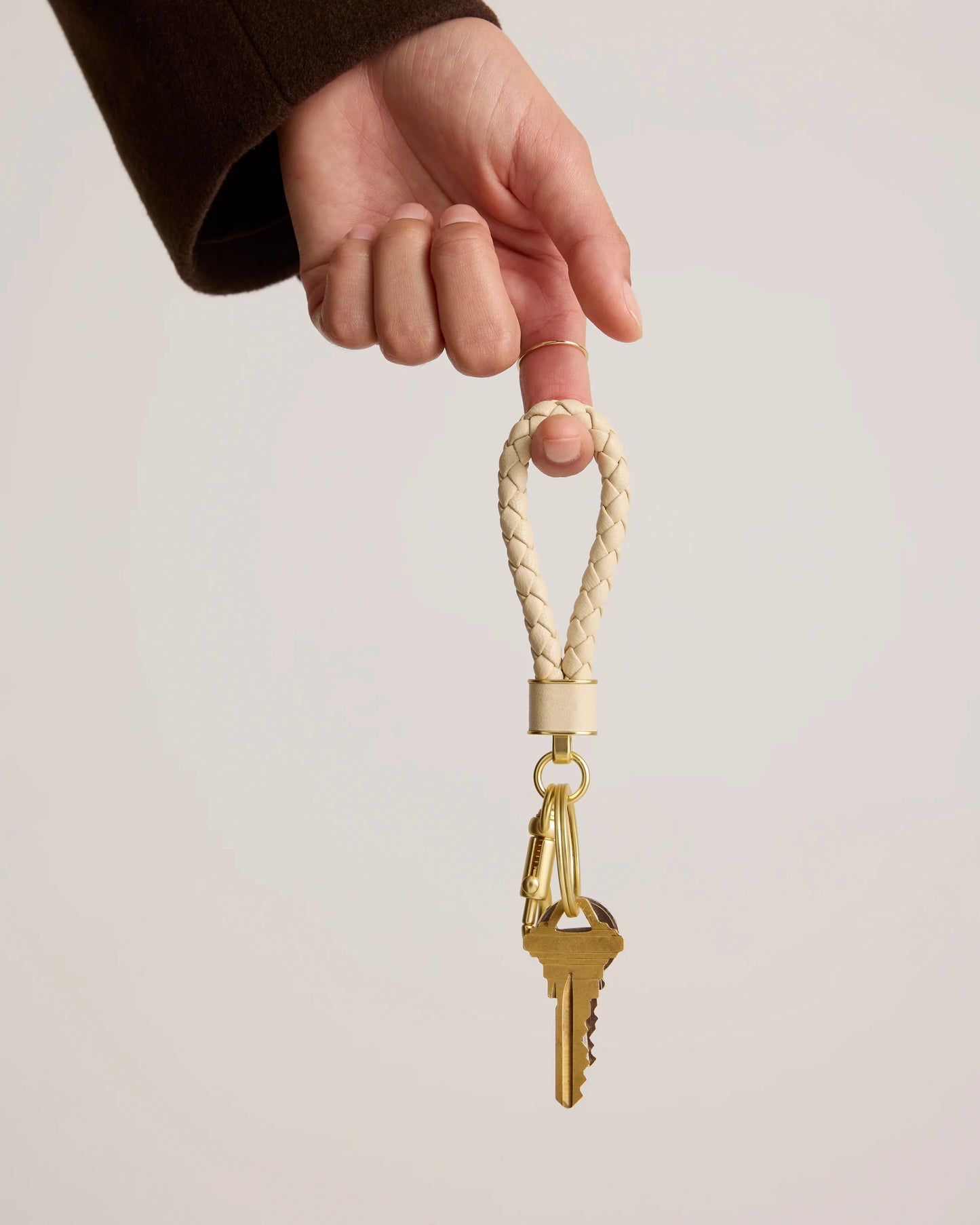 Italian Leather Braided Key Ring (2-Pack) - One Size / Black/Gold