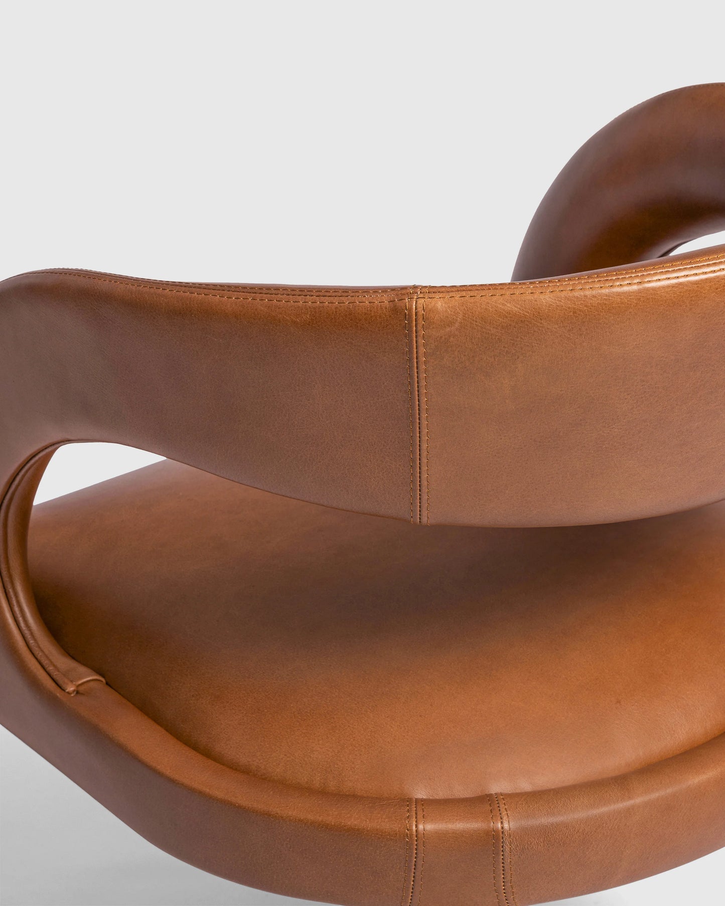 Italian Leather Barrel Back Dining Chair - One Size / Chestnut