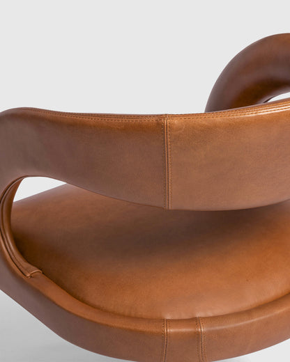 Italian Leather Barrel Back Dining Chair - One Size / Chestnut