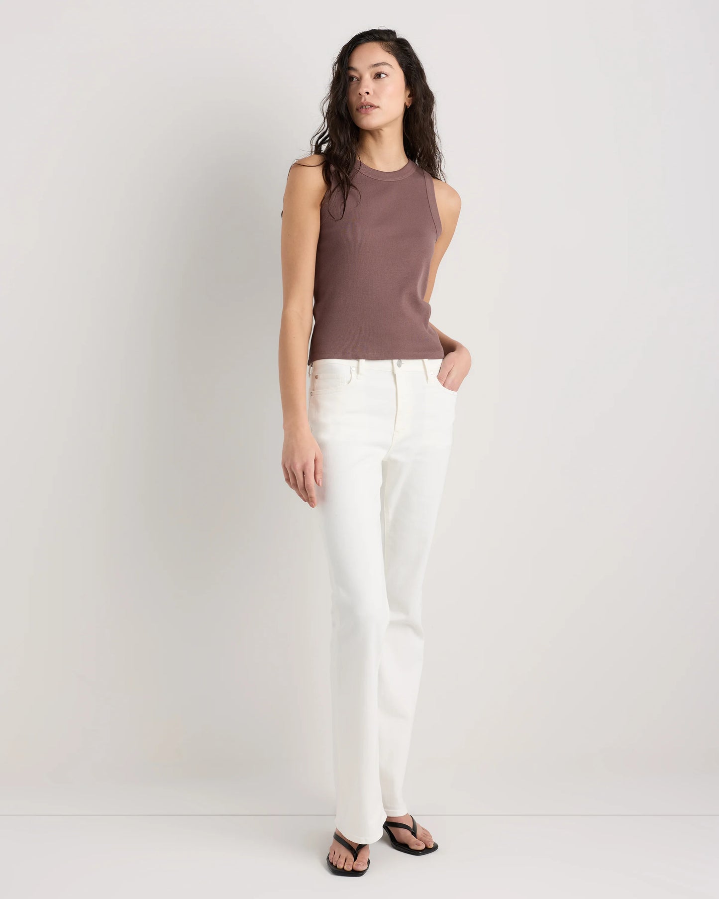 Organic Cotton Micro-Rib Cropped Cutaway Tank - XS / Heather Oatmeal