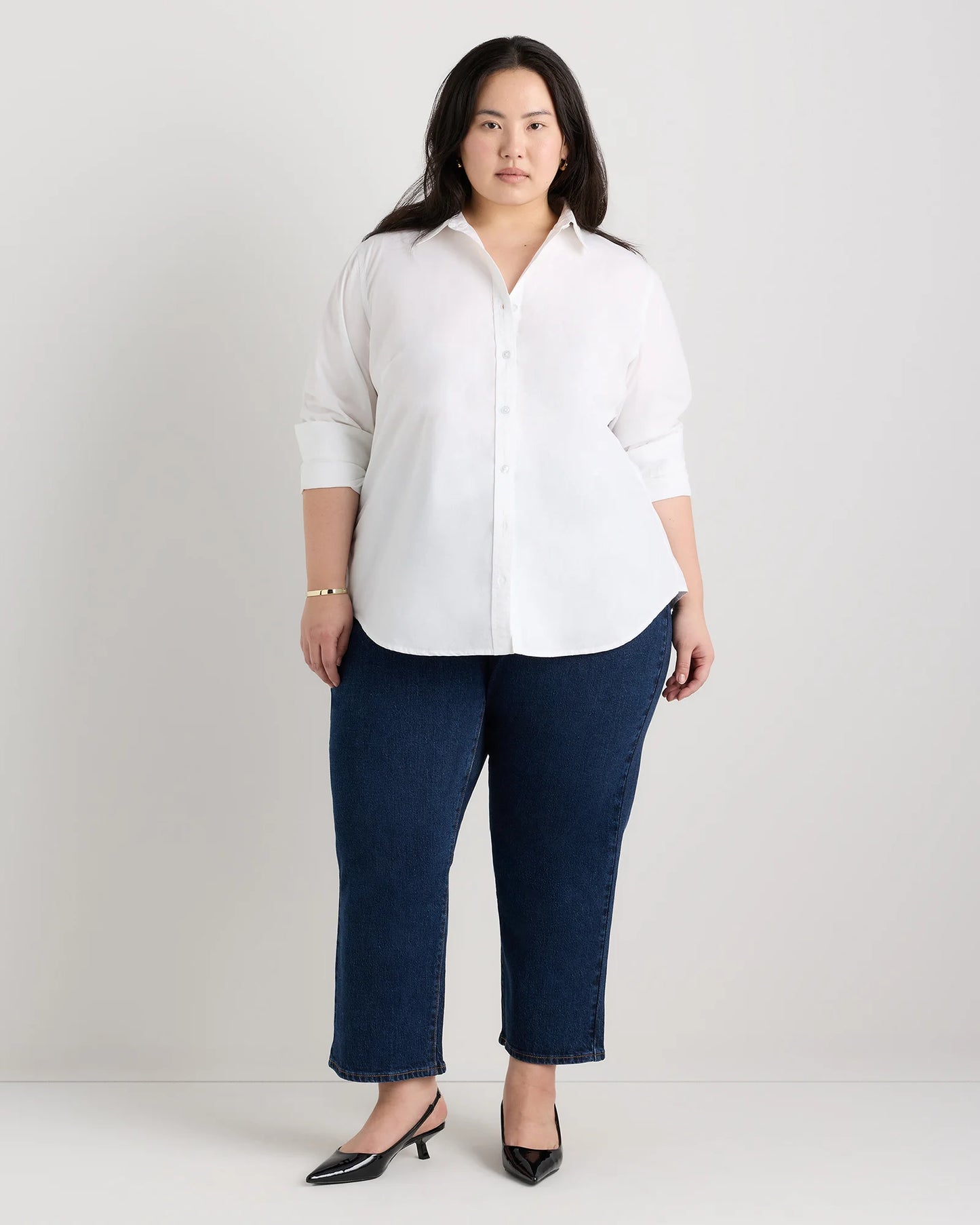 100% Organic Cotton Poplin Long Sleeve Shirt - 1X / Classic White