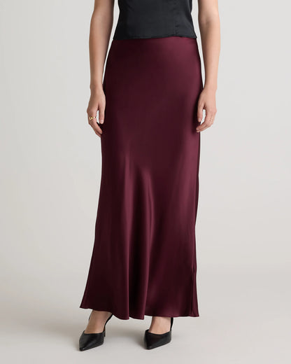 100% Washable Silk Maxi Skirt - XS / Champagne