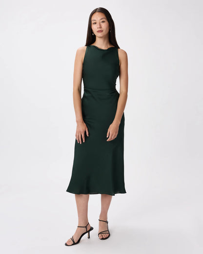 Washable Stretch Silk High Neck Midi Dress - XS / Vintage Navy Roses