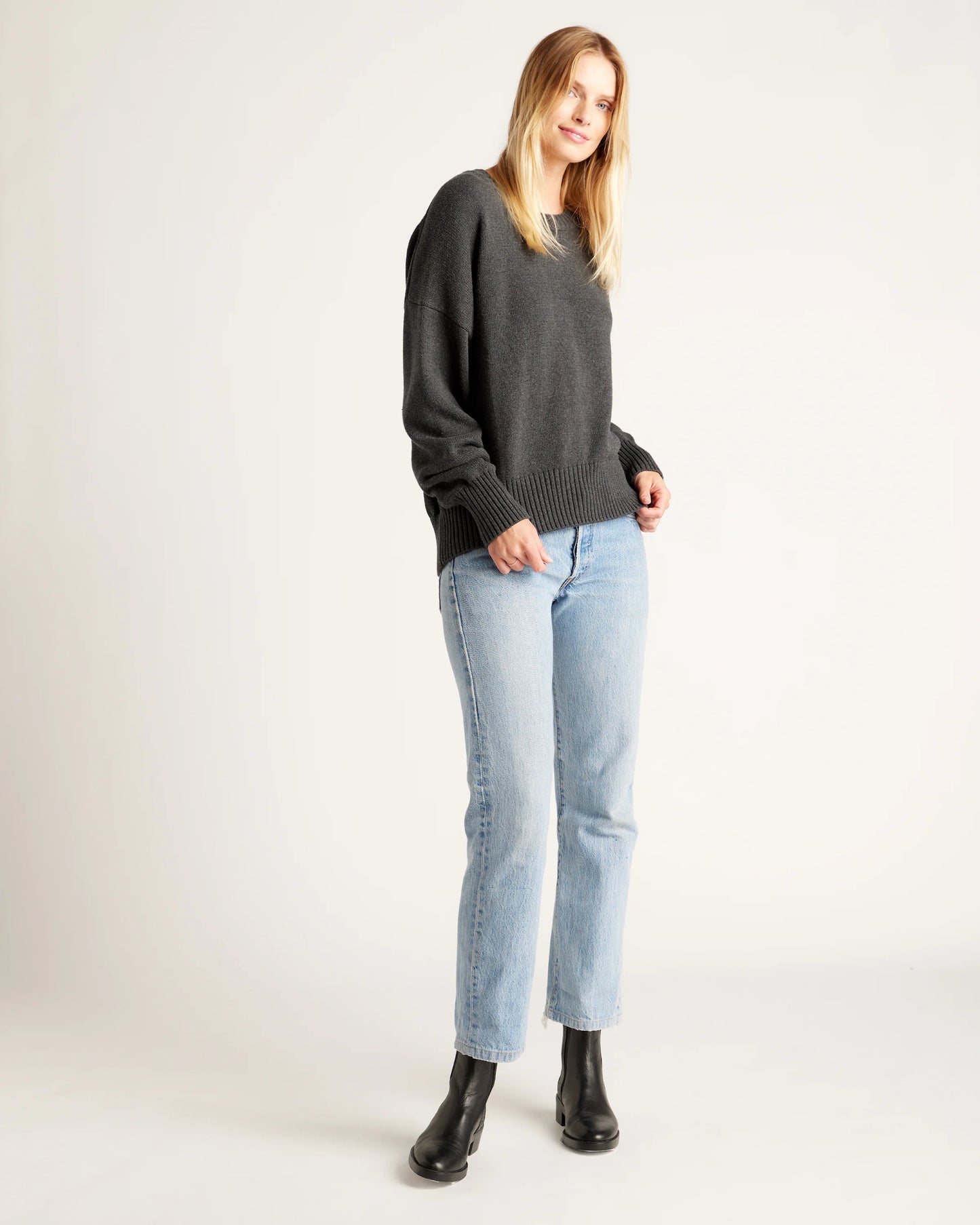 100% Organic Cotton Boyfriend Crew Sweater - XS / Speckled Beige