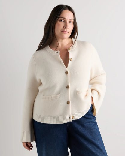 Mongolian Cashmere Structured Cardigan - 1X / Oatmeal