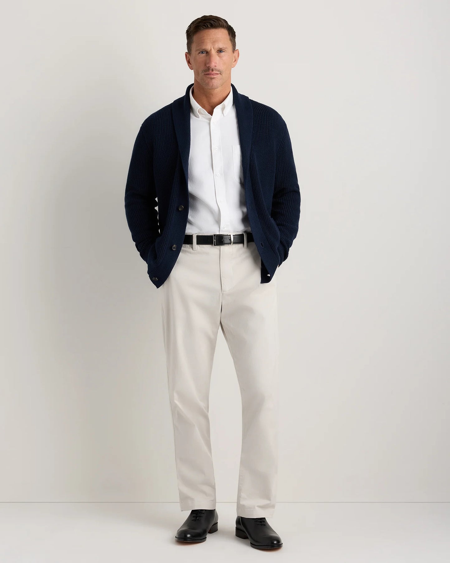 100% Organic Cotton Ribbed Shawl-Collar Cardigan Sweater - S / Bayberry Olive