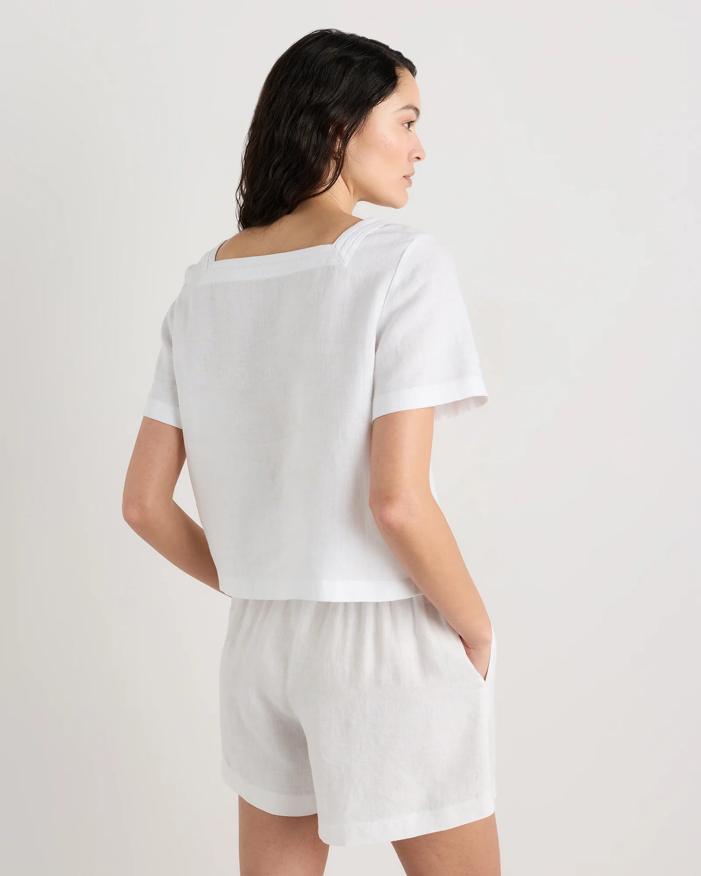 100% European Linen Square Neck Swing Top - XS / Black