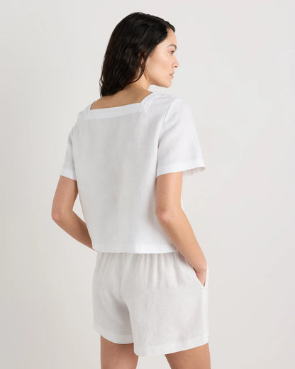 100% European Linen Square Neck Swing Top - XS / Black