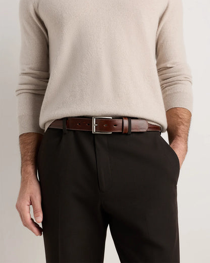 Hugo Contoured Leather Dress Belt - 30 / Hickory