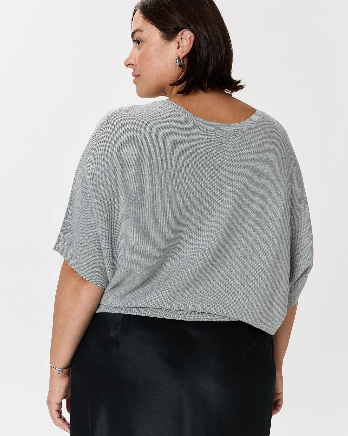Lightweight Cotton Cashmere Link-Stitch Dolman Sweater - 1X / Orchid Blue Mini Stripe
