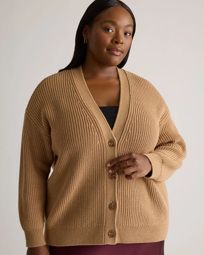 100% Organic Cotton Oversized Boyfriend Cardigan - 1X / Camel
