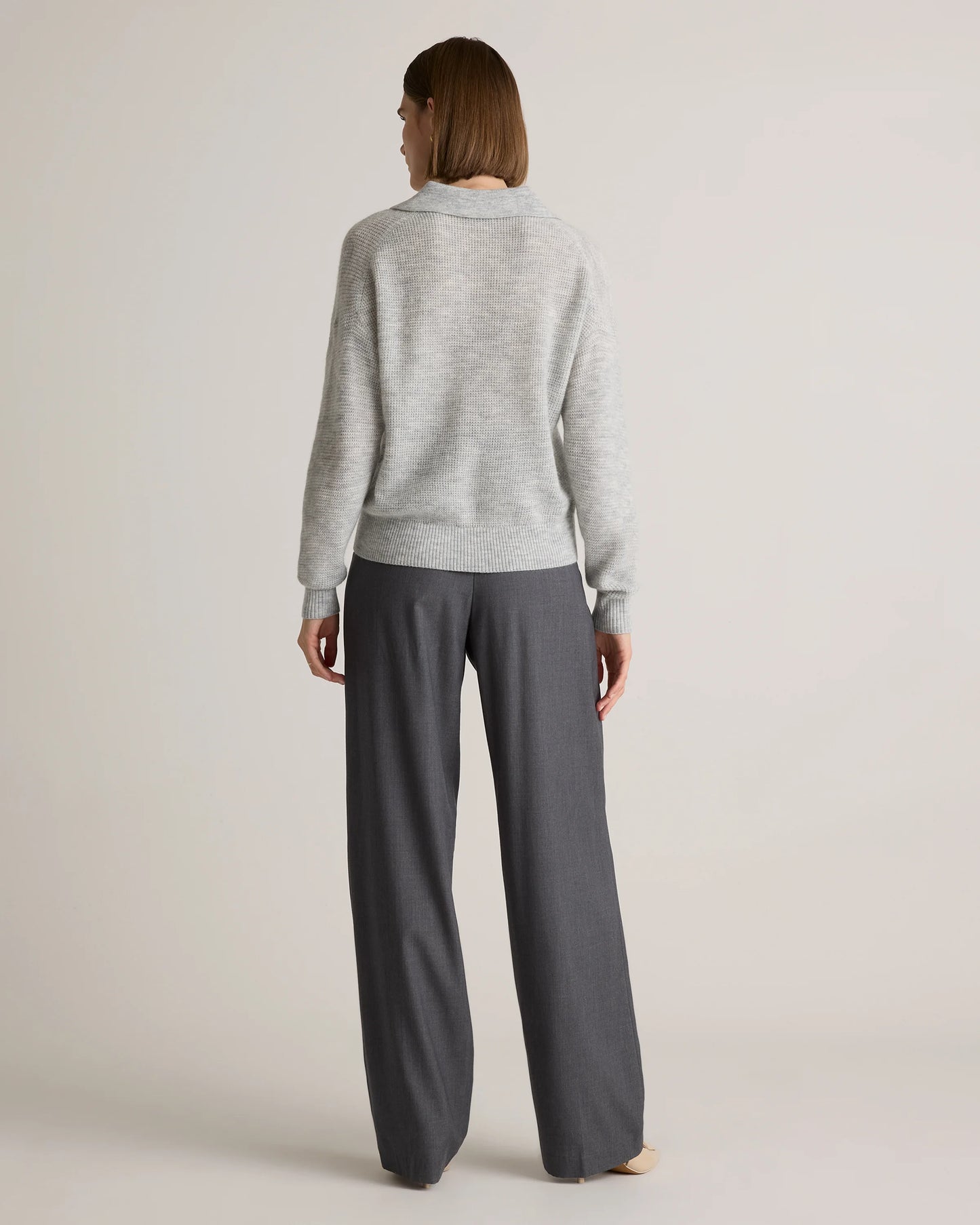 Baby Alpaca-Wool Waffle Stitch Polo Sweater - XS / Ivory