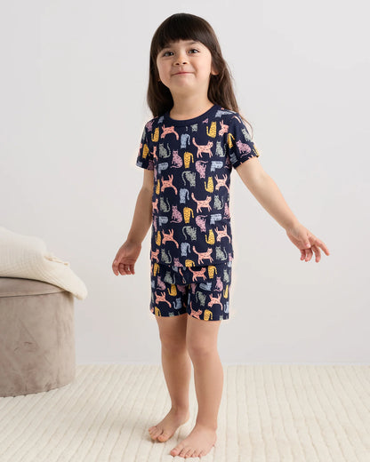 100% Organic Cotton Short Sleeve and Shorts Pajama Set - 2T / Navy Stripe