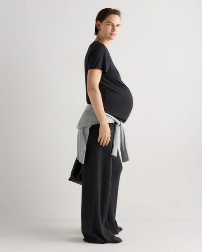 Cotton Modal Maternity Crew Neck Tee (2-pack) - XS / Black/Redwood Brown