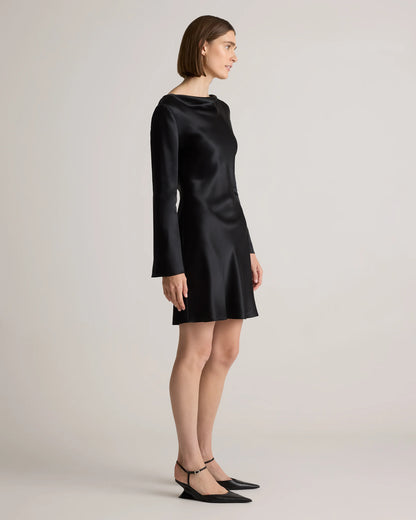 100% Washable Silk Long Sleeve Mini Dress - XS / Wine Tasting Red