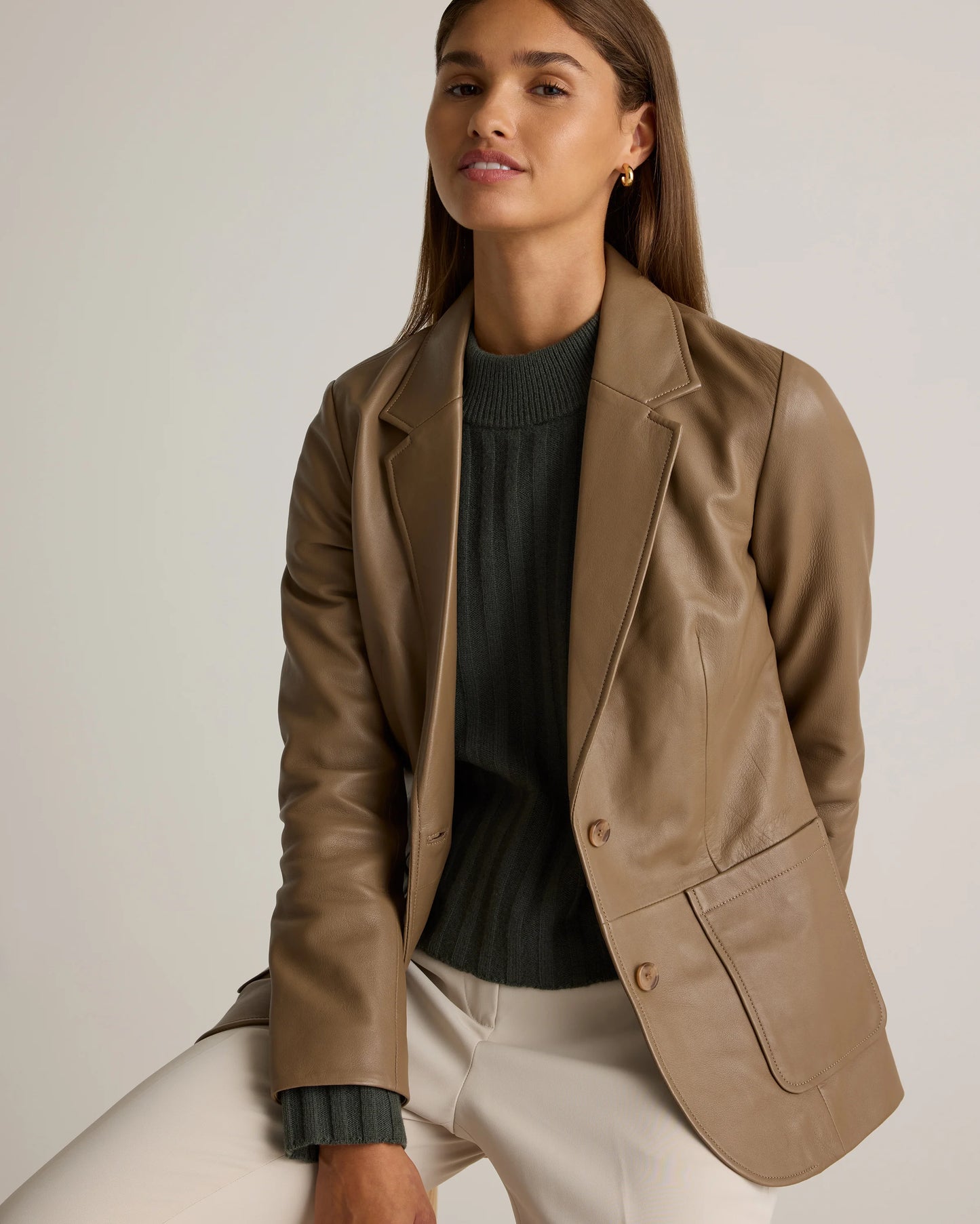 100% Leather Blazer - XS / Rich Brown