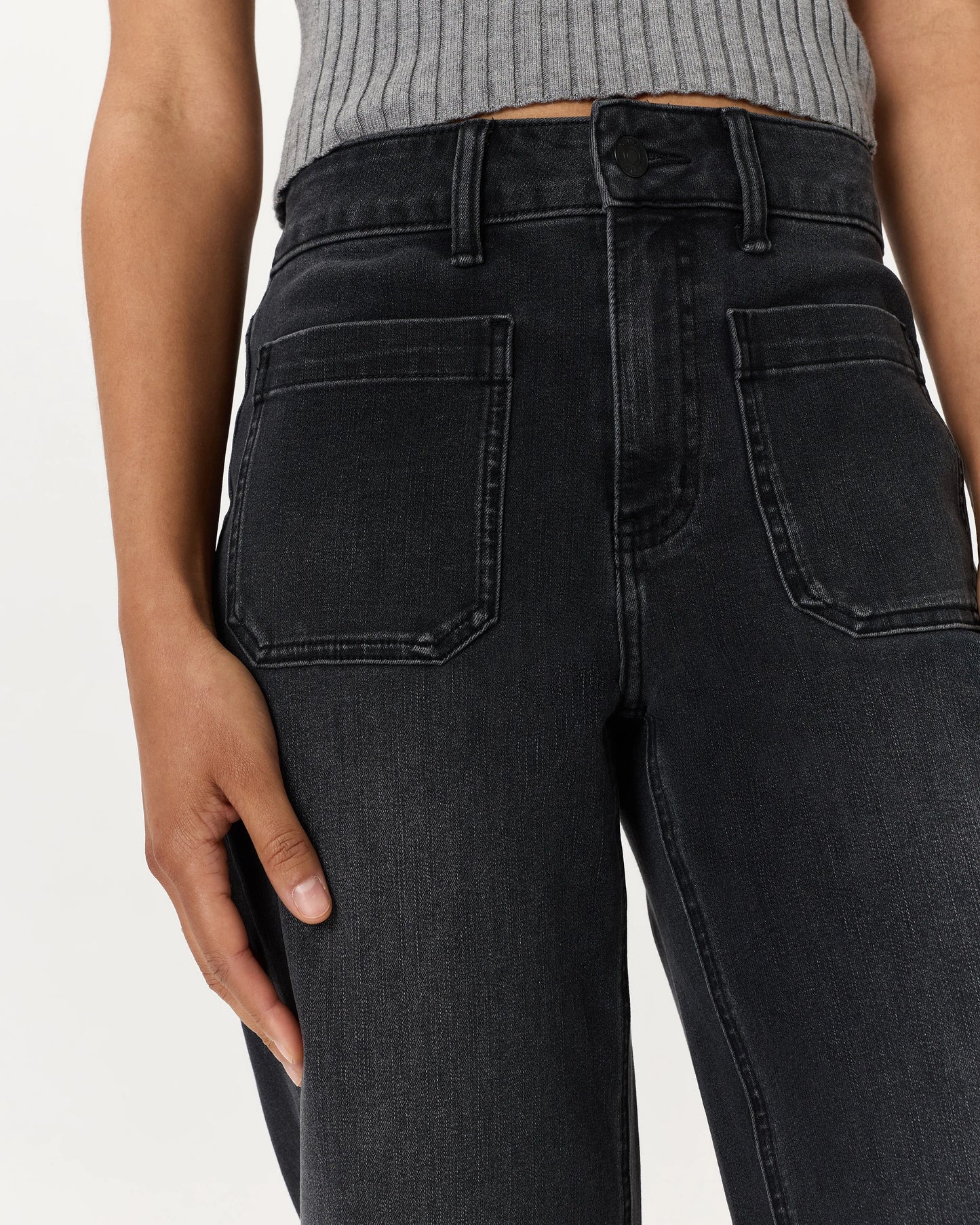 Bella Stretch Patch Pocket Wide Leg Jeans - 24 / Seaside Blue
