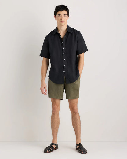 100% European Linen Shorts - 7" - S / Black
