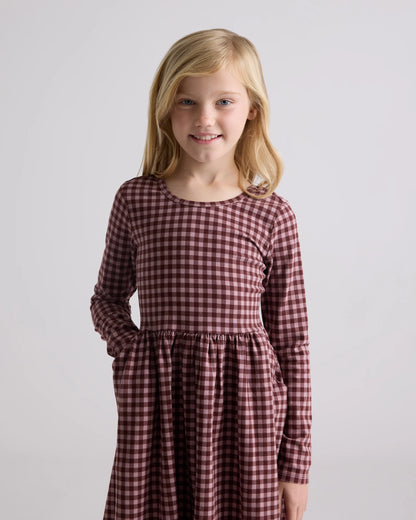 Organic Cotton Long Sleeve Skater Dress - 6 / Red Poppy Garden