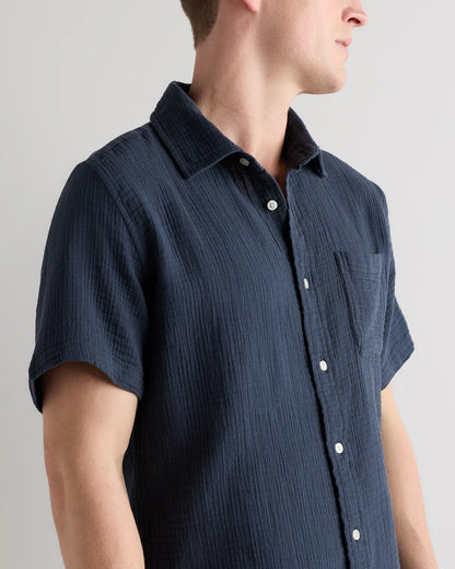 100% Organic Cotton Gauze Short Sleeve Shirt - S / Indigo Blue