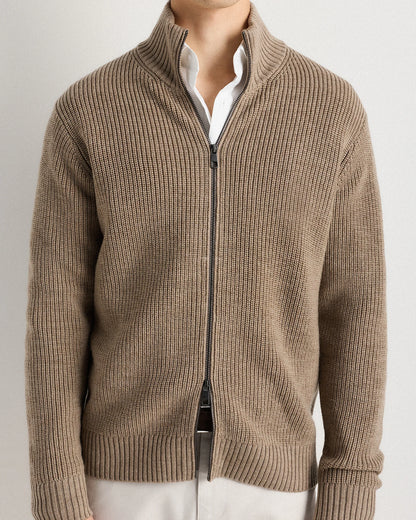Australian Merino Wool Full Zip Sweater - S / Heather Bone