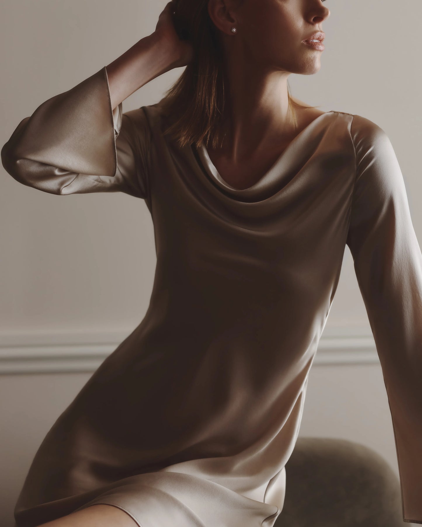100% Washable Silk Long Sleeve Mini Dress - XS / Wine Tasting Red