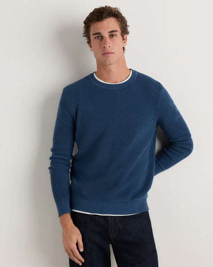 Organic Cotton Cashmere Waffle Crewneck Sweater - S / Bayberry Olive