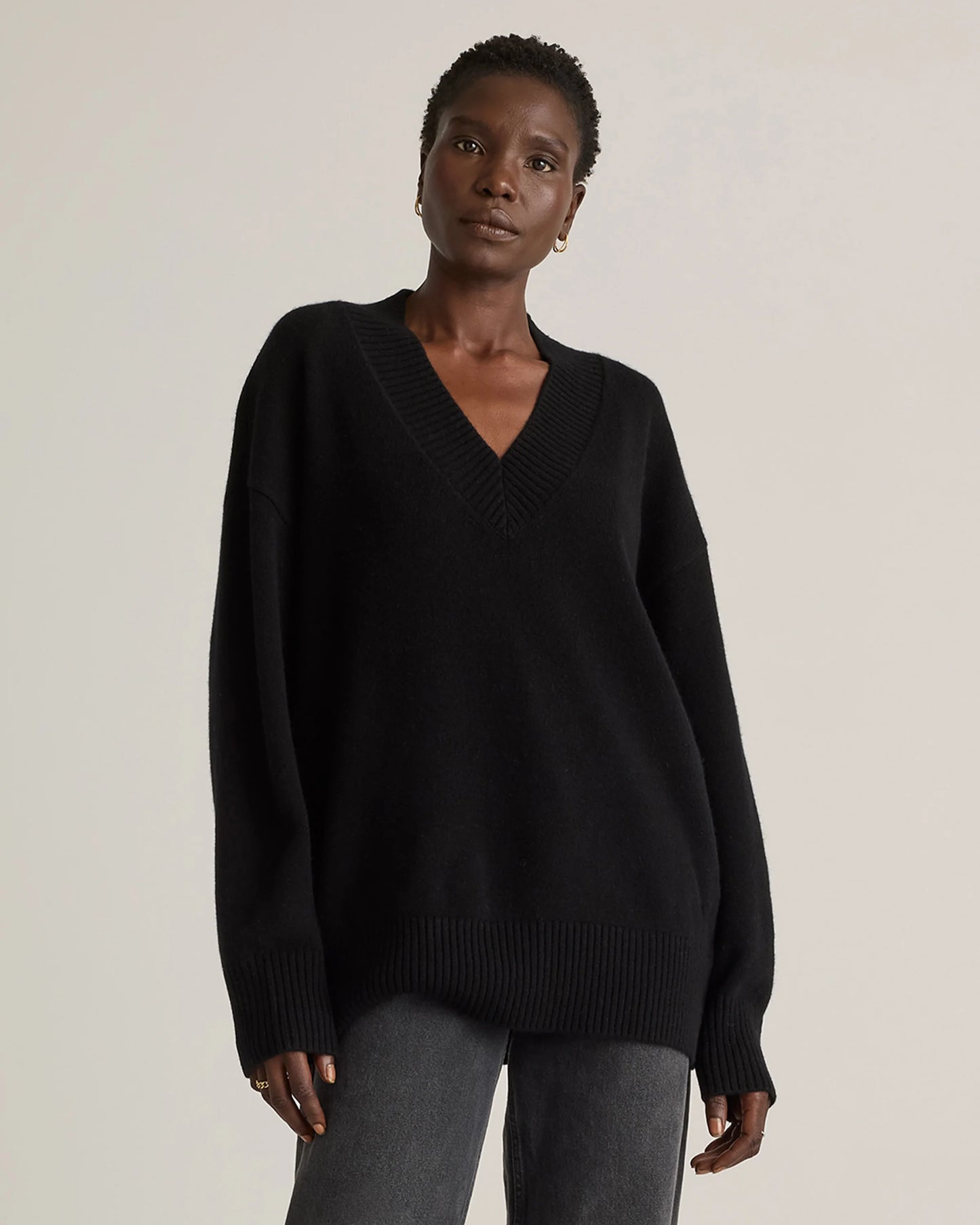 Mongolian Cashmere Oversized V-Neck Sweater - XS / Elk Brown