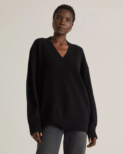 Mongolian Cashmere Oversized V-Neck Sweater - XS / Elk Brown