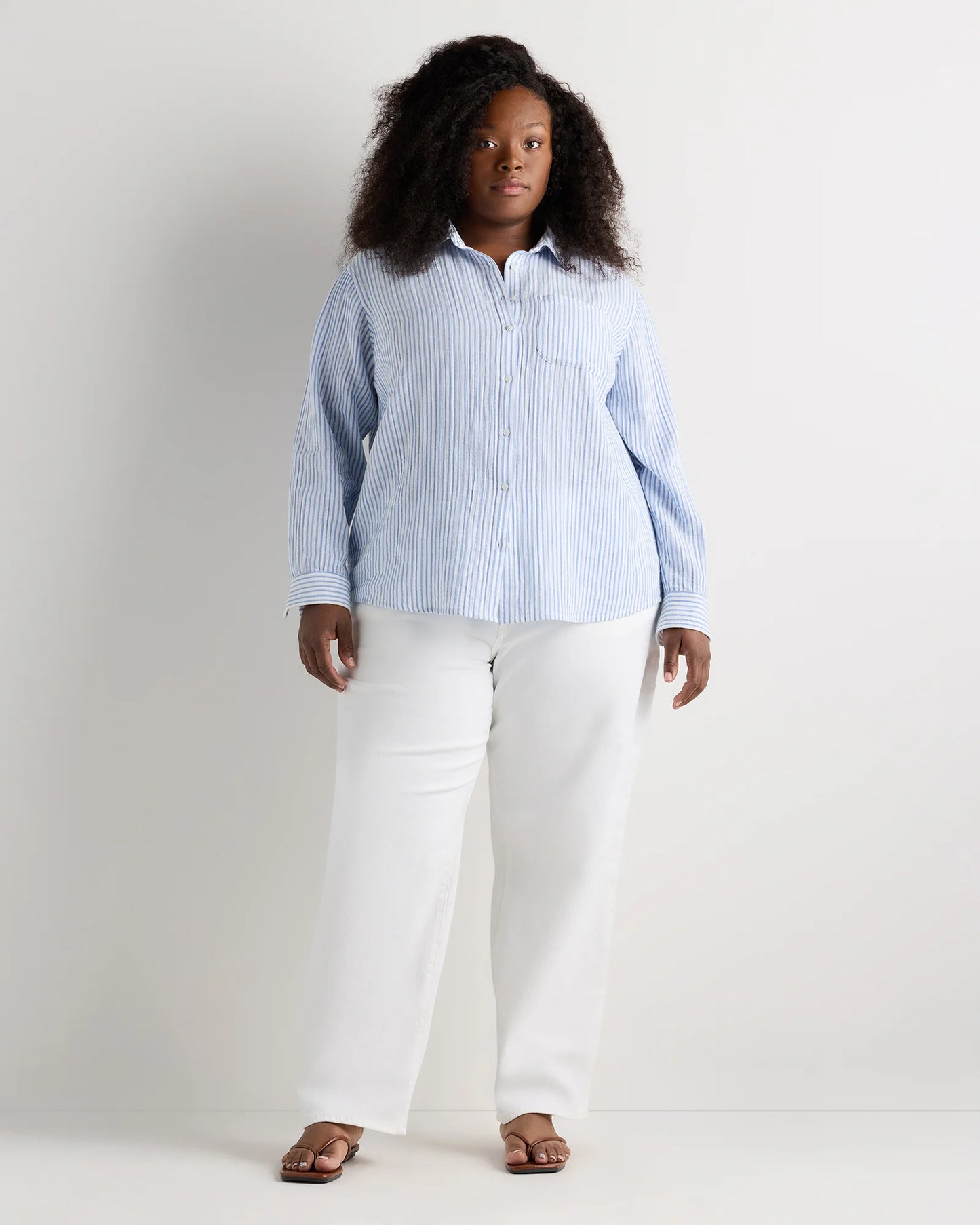 100% Organic Cotton Gauze Long Sleeve Shirt - 1X / White