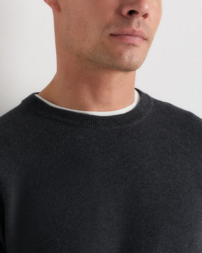 100% Organic Cotton Pique Crewneck Sweater - S / Moonstone Blue