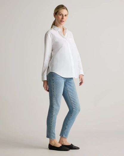 100% Organic Cotton Poplin Maternity Long Sleeve Shirt - XS / Classic White