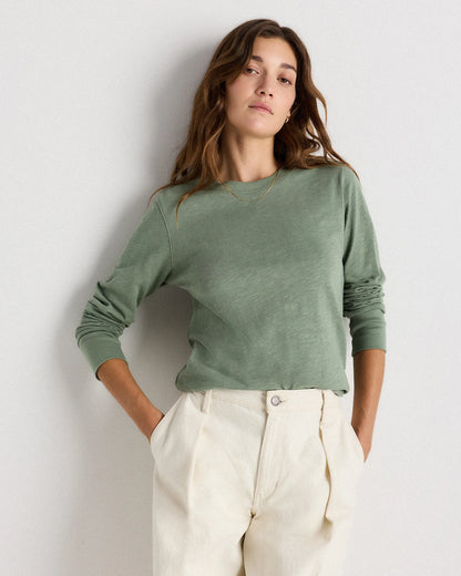 100% Organic Cotton Slub Long Sleeve Tee - XS / Smoked Thyme Green