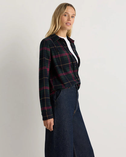 Stretch Sweater Fleece Shirt - XS / Navy/Red/Yellow Check