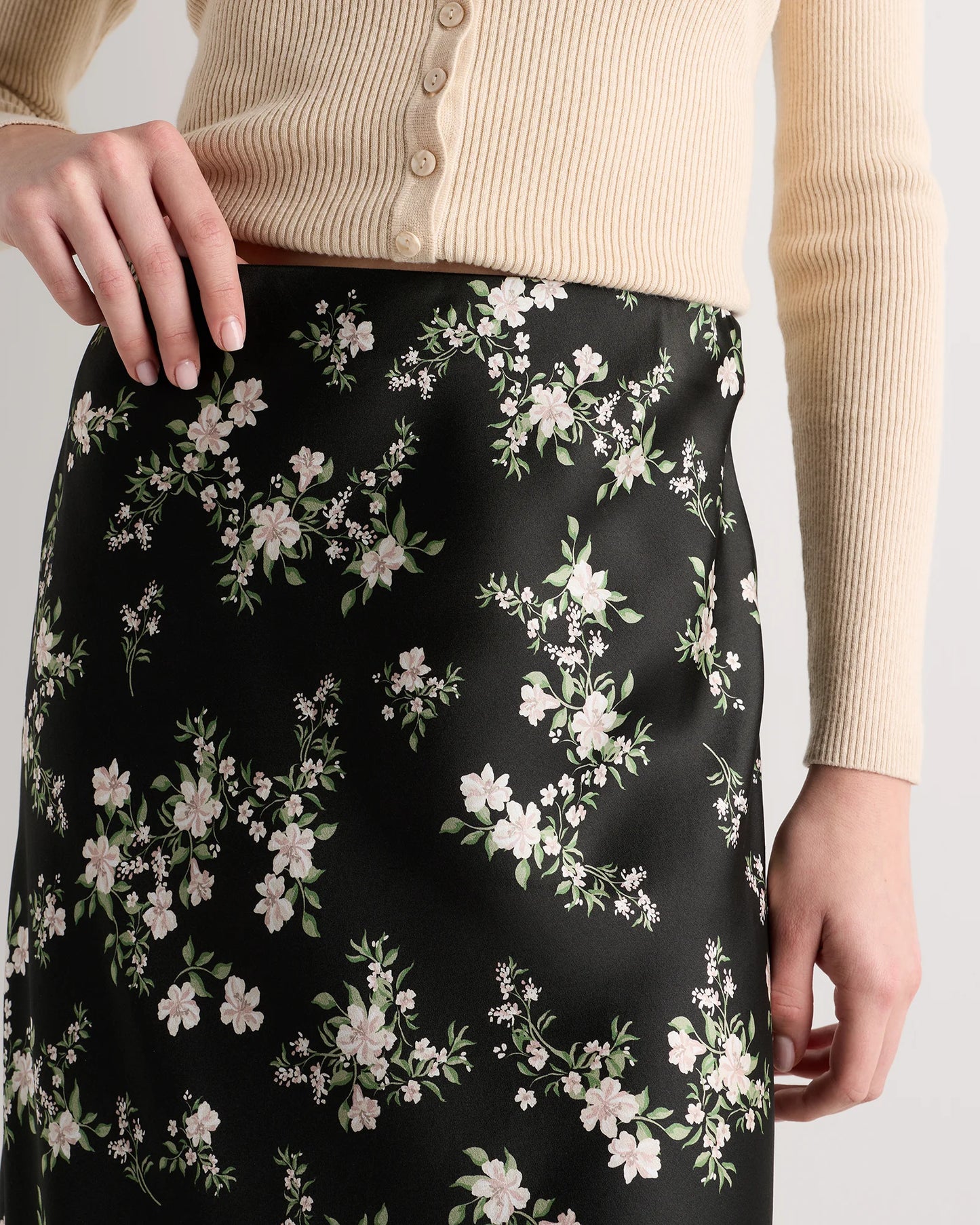 100% Washable Silk Skirt - XS / Champagne