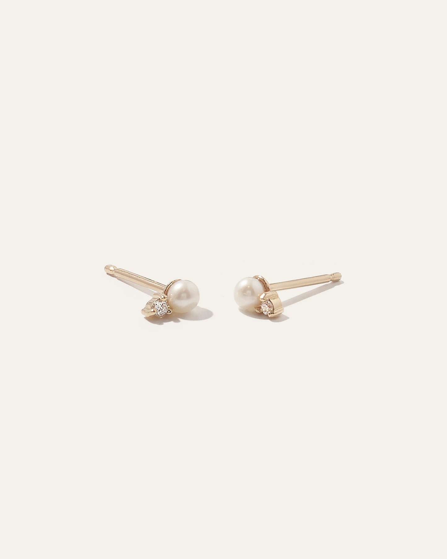 14K Gold Pearl and Diamond Petite Odette Studs - One Size / Yellow Gold