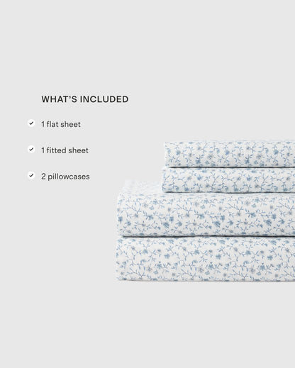 Organic Crisp Percale Floral Sheet Set - Twin / Blue Florette