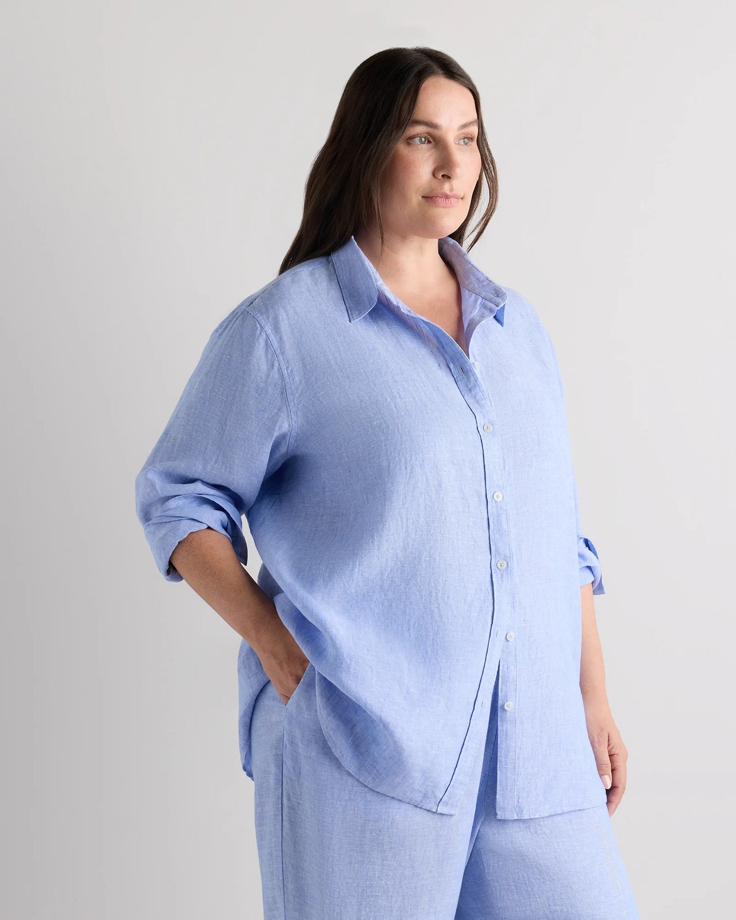 100% European Linen Long Sleeve Shirt - 1X / Flax