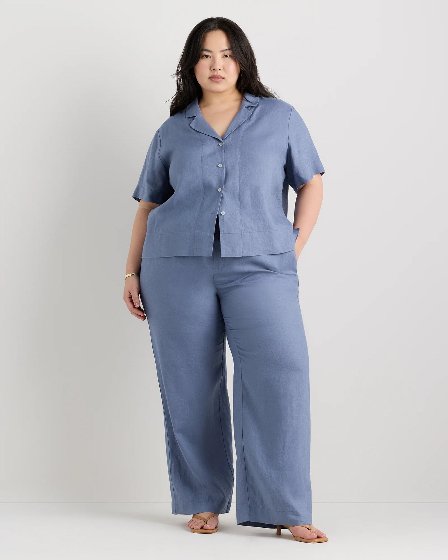 100% European Linen Wide Leg Pants - 1X / Bayberry Olive