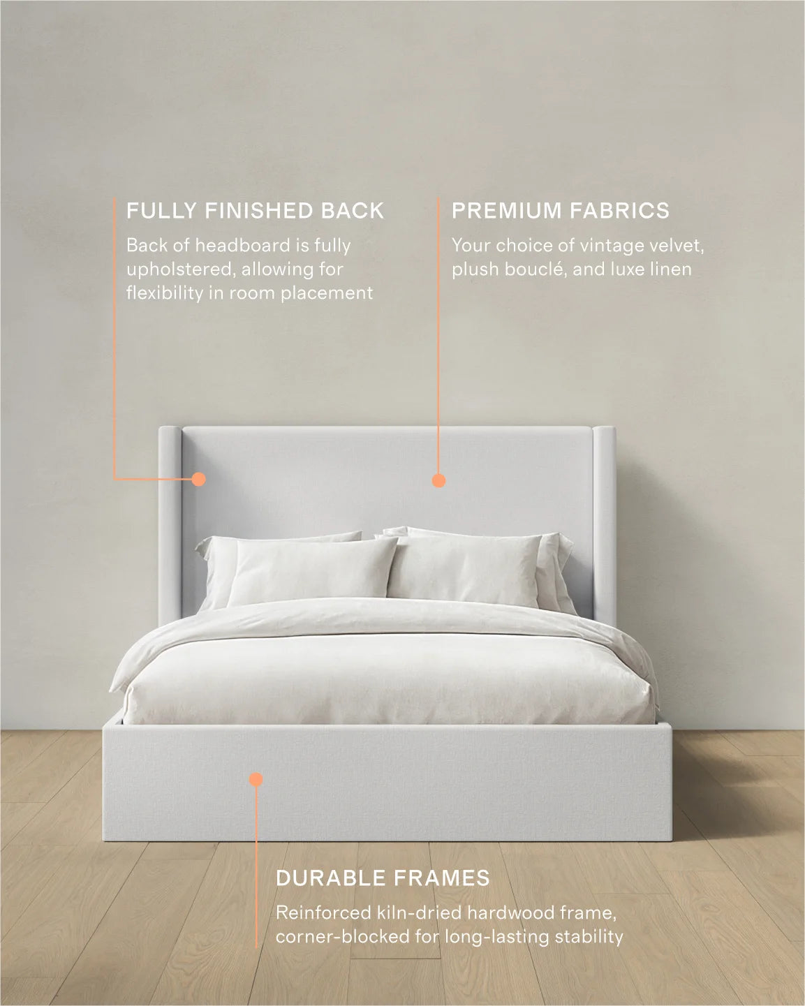 100% Linen Wingback Bed - Full / Canvas