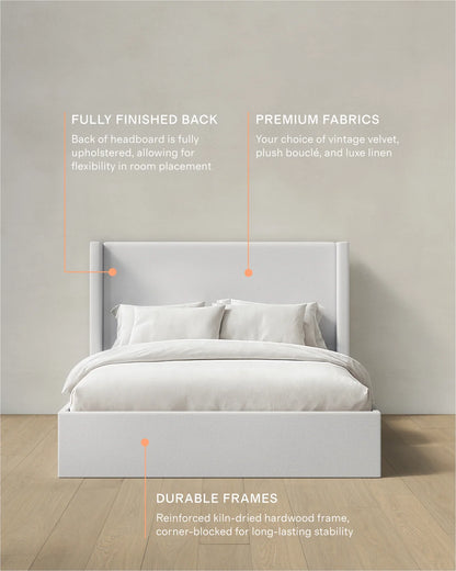 100% Linen Wingback Bed - Full / Canvas